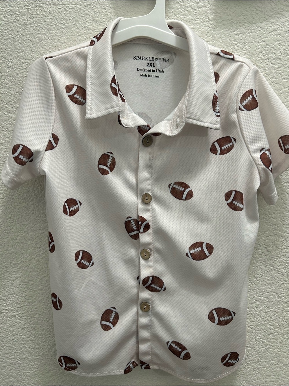 Sparkle & Pink White Kids Football-Print Button Up Shirt